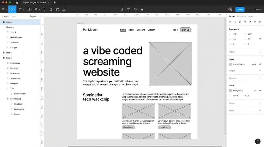 The vibe-coded wireframe in a design tool
